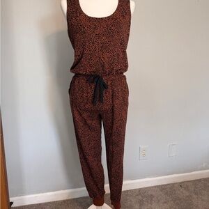 Leopard Print Jogger Jumpsuit - Black and Brown